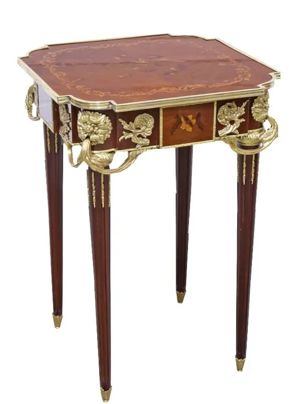 Casa Padrino Baroque Side Table Mahogany Inlaid / Gold H75 x 50 cm - Louis XVI Antique Style Table - Furniture Sonderaktion