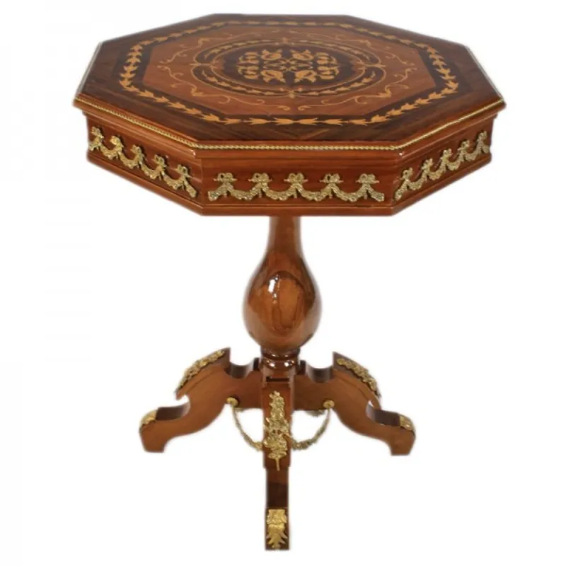 Jetzt Bestellen Casa Padrino Baroque Side Table Mahogany Inlaid / Gold H78 x 62 cm - Louis XVI Antique Style Table - Furniture