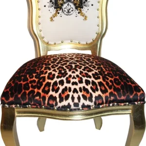 Pompöös by Casa Padrino Luxury Baroque Dining Chair Leopard / White / Gold Glitter Crown & Angel Wing - Pompööser Baroque Chair designed by Harald Glööckler Aktuell