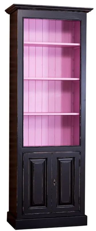 Garantierte Lieferung Casa Padrino country house style bookcase antique style black / pink 78 x 39 x H. 210 cm - Living Room Cabinet in Country House Style