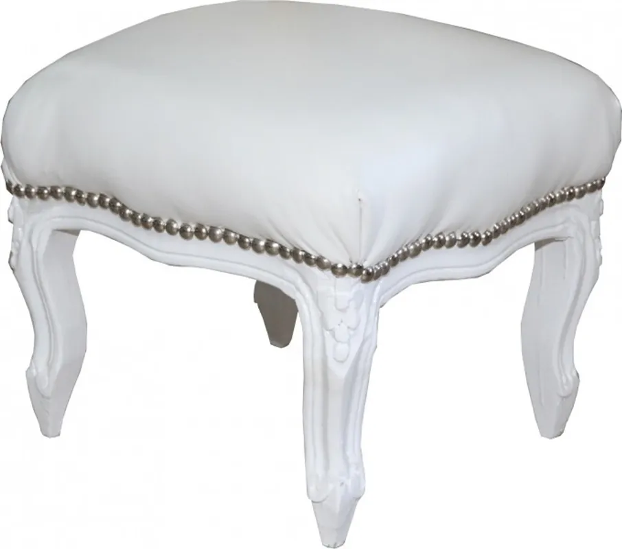 Sale Casa Padrino baroque footstool white / white leather look
