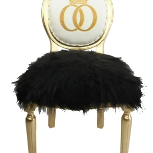 Pompöös by Casa Padrino Luxury baroque dining chair faux fur black / gold crown with rhinestones - Pompööser Baroque chair designed by Harald Glööckler Expressversand