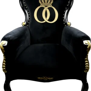 Neu Im Sortiment Pompöös by Casa Padrino Luxury Baroque Armchair Bergere Black / Gold with Gold Crown - Pompööser Baroque Armchair designed by Harald Glööckler