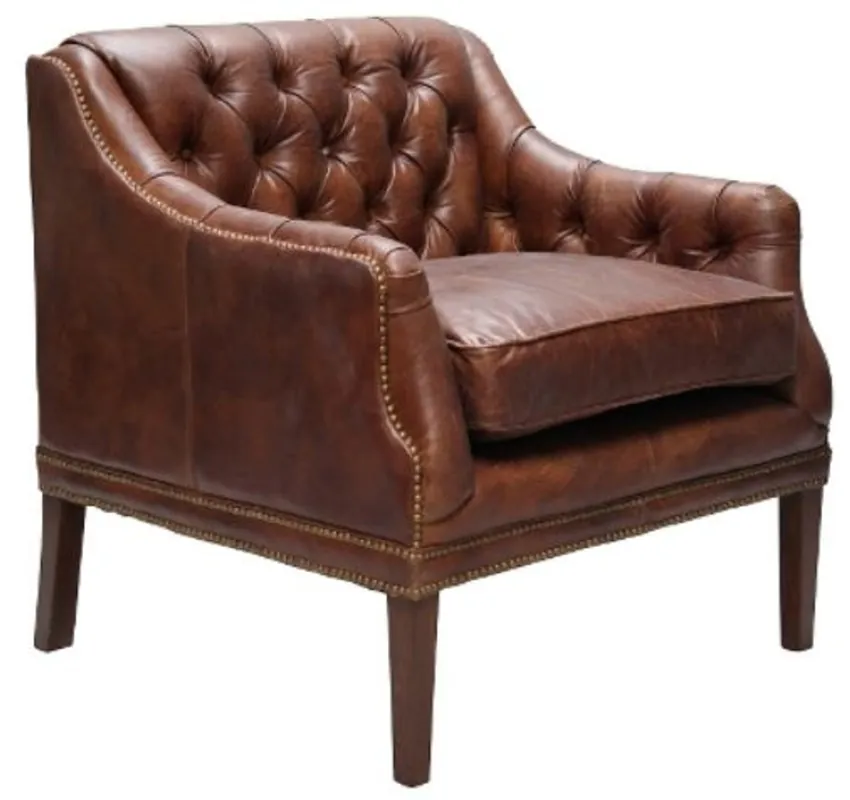 Direktkauf Casa Padrino genuine leather living room armchair dark brown 80 x 77 x H. 85 cm - Luxury Living Room Furniture