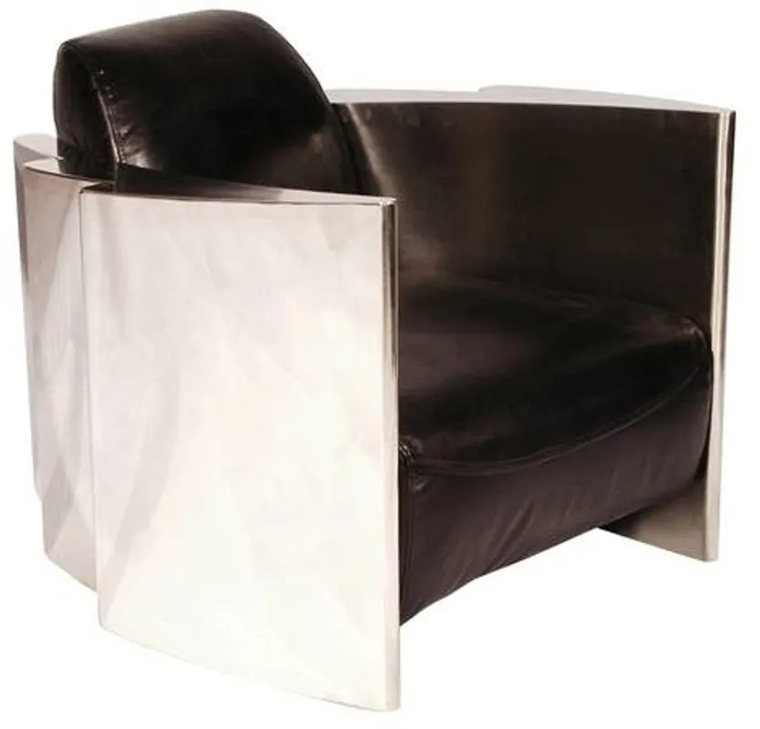 Neue Kollektion Casa Padrino Genuine Leather Club Armchair Vintage Black / Silver 68 x 89 x H. 73 cm - Luxury Quality