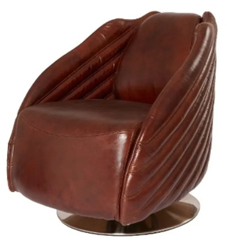 Casa Padrino luxury swivel armchair dark brown / silver 69 x 97 x H. 79 cm - Genuine Leather Armchair in Art Deco Design Direktkauf