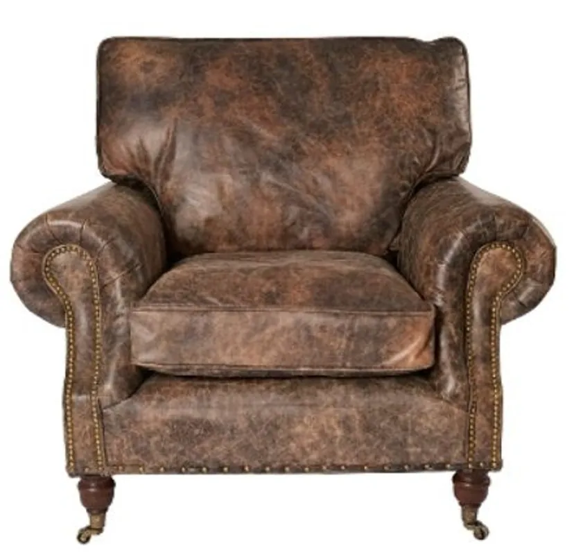 Neu Casa Padrino luxury genuine leather armchair vintage brown 106 x 105 x H. 93 cm - Art Deco Furniture