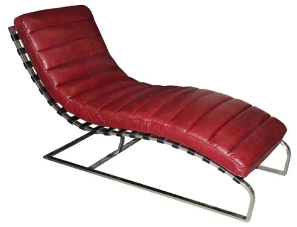 Casa Padrino luxury genuine leather lounge chair / lounger red 140 x 59 x H. 82 cm - Leather Art Deco Relax Armchair Wochenendangebot