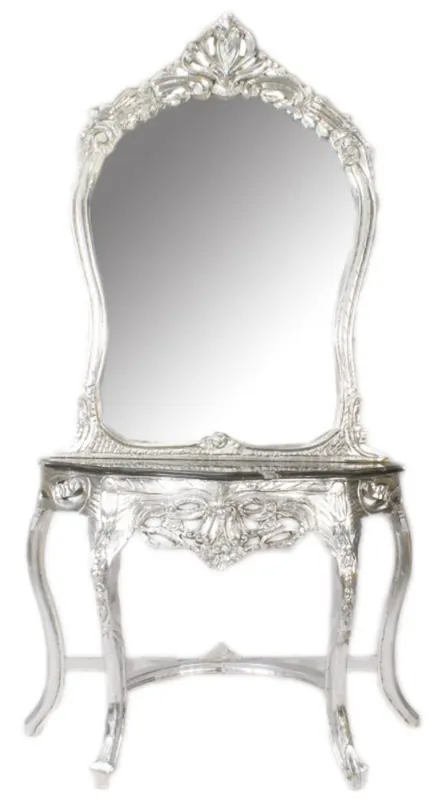 Casa Padrino Baroque Mirror Console Silver / Black 95 x 40 x H. 190 cm - Baroque Style Make-Up Console Sofort Bestellen
