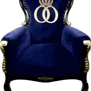 Nur Für Kurze Zeit Pompöös by Casa Padrino luxury baroque armchair Bergere blue / black / gold with gold crown - Pompöös baroque armchair designed by Harald Glööckler