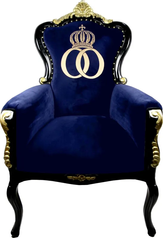 Nur Für Kurze Zeit Pompöös by Casa Padrino luxury baroque armchair Bergere blue / black / gold with gold crown - Pompöös baroque armchair designed by Harald Glööckler
