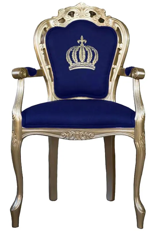 Aktuell Pompöös by Casa Padrino luxury baroque dining chair with armrests blue / gold - Pompöös baroque chair designed by Harald Glööckler