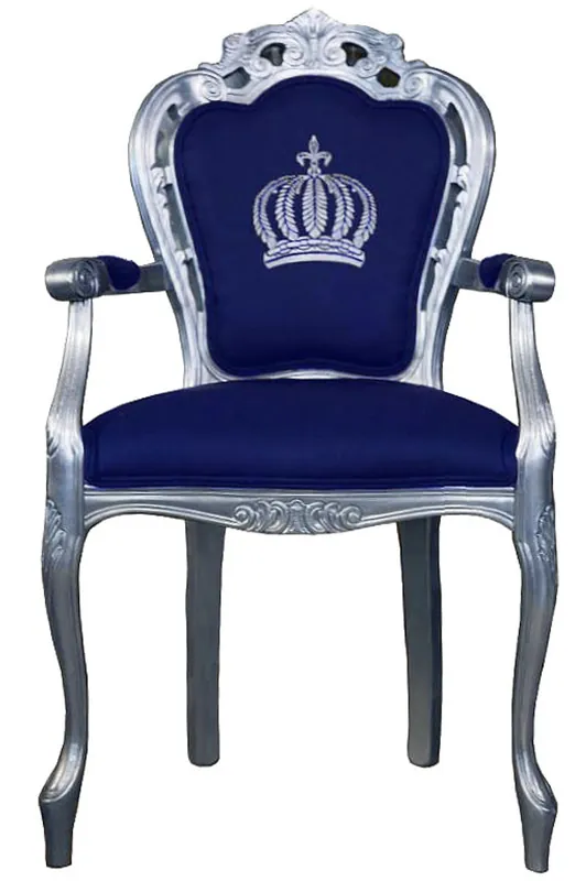 Pompöös by Casa Padrino luxury baroque dining chair with armrests blue / silver - Pompöös baroque chair designed by Harald Glööckler Jetzt Kaufen