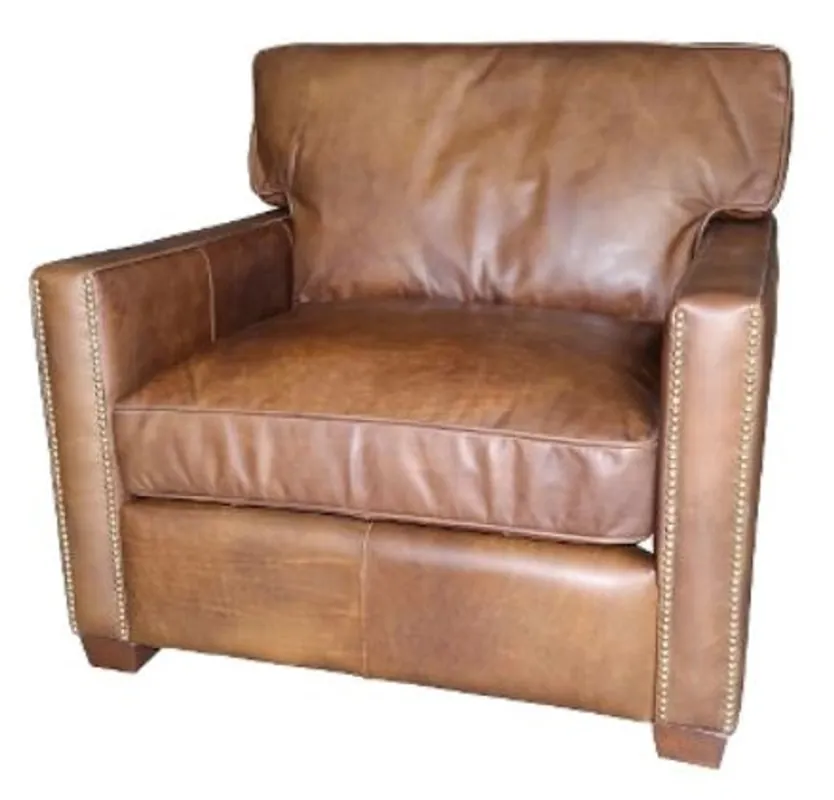 Finale Aktion Casa Padrino luxury leather armchair vintage light brown 100 x 100 x H. 89 cm - Genuine Leather Furniture
