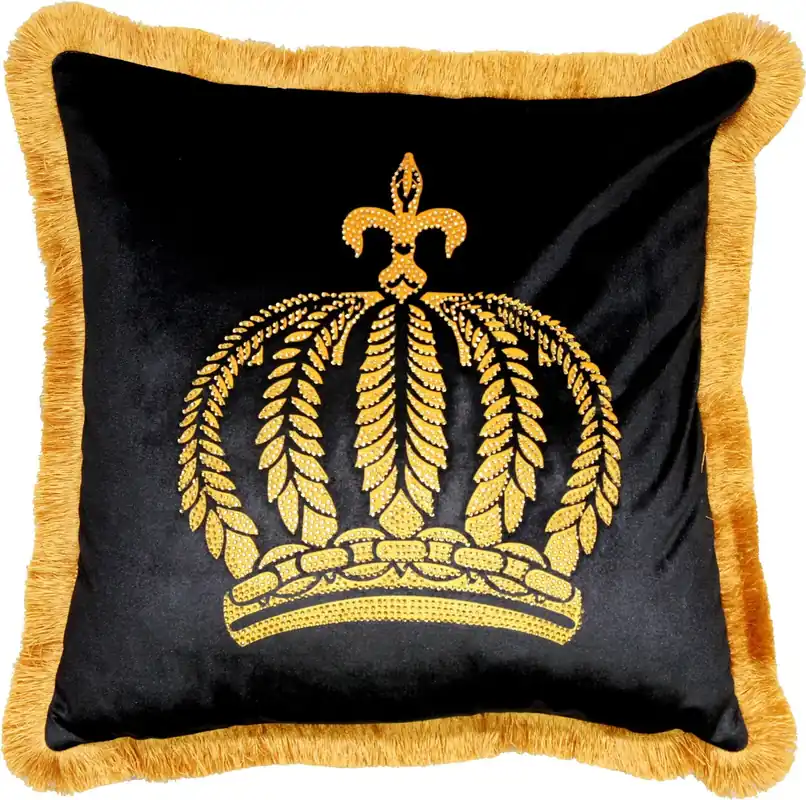Nur Heute Harald Glööckler luxury decorative cushion Pompöös by Casa Padrino Black / gold crown with rhinestones