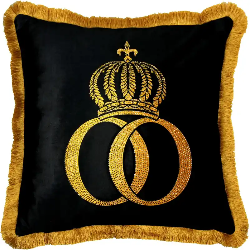Harald Glööckler Luxury Cushion Pompöös by Casa Padrino Black / Gold Crown Deluxe with rhinestones Neue Kollektion