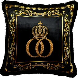 Nur Heute Harald Glööckler Luxury Deco Baroque Pillow Pompöös by Casa Padrino Black / Gold / Black Crown Deluxe with rhinestones