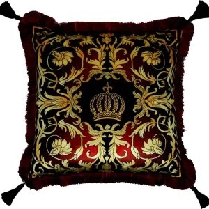 Harald Glööckler Luxury Deco Baroque Pillow Pompöös by Casa Padrino Bordeaux / Gold Crown Deluxe with rhinestones and tassels Neue Ware