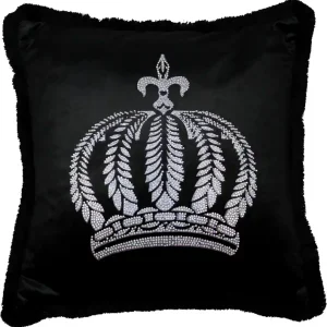 Harald Glööckler luxury decorative cushion Pompöös by Casa Padrino black / silver crown with rhinestones Versand Am Gleichen Tag