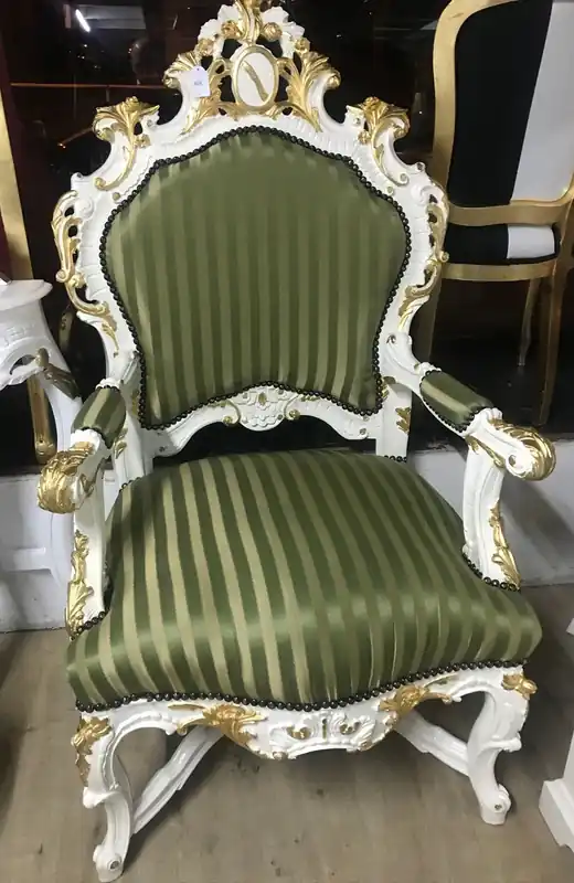 Mega-Angebot Casa Padrino Baroque luxury throne chair green / gold stripes / white / gold - unique - Baroque furniture throne King armchair - Limited Edition