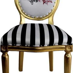 Pompöös by Casa Padrino Luxury Baroque Dining Chair Black / White Stripes / Gold - Pink Lips - Pompööser Baroque Chair designed by Harald Glööckler Mega-Angebot