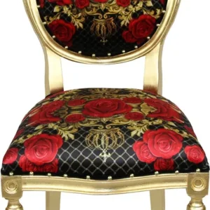 Pompöös by Casa Padrino Luxury Baroque Dining Chair Black / Red / Gold - Rose - Pompööser Baroque Chair designed by Harald Glööckler Garantierte Lieferung