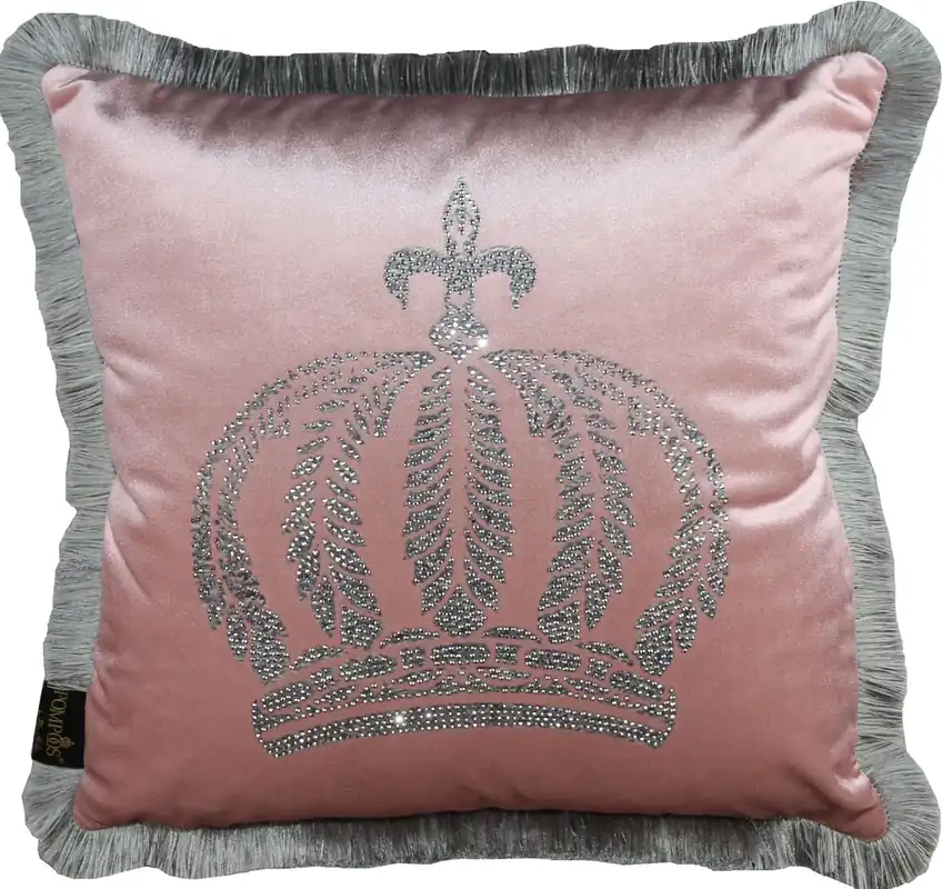 Harald Glööckler luxury cushion Pompöös by Casa Padrino light pink / silver crown with rhinestones - Glööckler cushion Sofort Bestellen