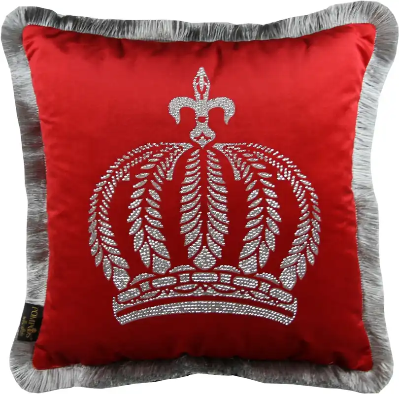 Harald Glööckler luxury decorative pillow Pompöös by Casa Padrino red / silver crown with rhinestones - Glööckler pillow Sale