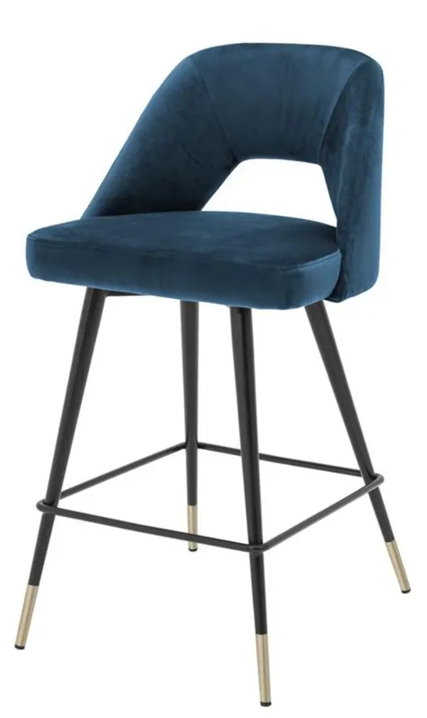 Neu Im Sortiment Casa Padrino luxury bar stool blue / black 50 x 50 x H. 90 cm - Luxury Bar Stool with Backrest
