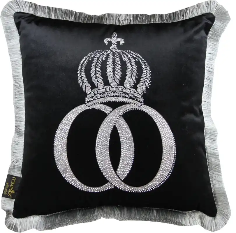 Versand Am Gleichen Tag Harald Glööckler Luxury Throw Pillow Pompöös by Casa Padrino Black / Silver Crown with Rhinestones - Glööckler Pillow