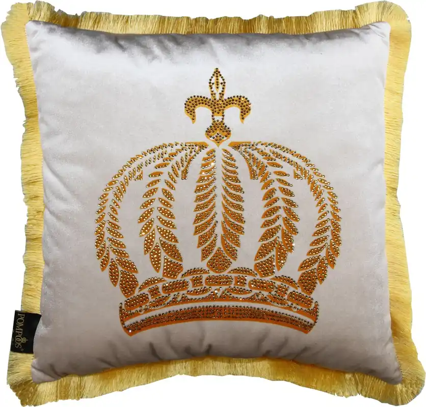 Zertifiziert Harald Glööckler luxury decorative pillow Pompöös by Casa Padrino cream / gold crown with rhinestones - Glööckler pillow