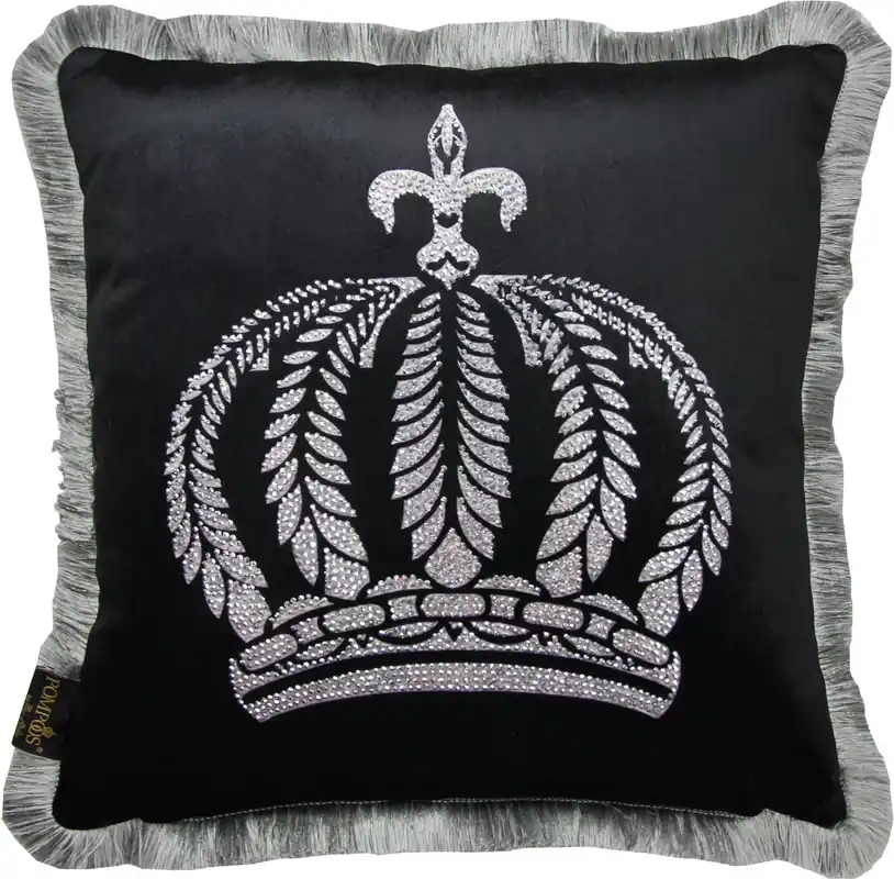 Markenprodukt Harald Glööckler Luxury Throw Pillow Pompöös by Casa Padrino Bordeaux / Gold Crown with Rhinestones - Glööckler Pillow