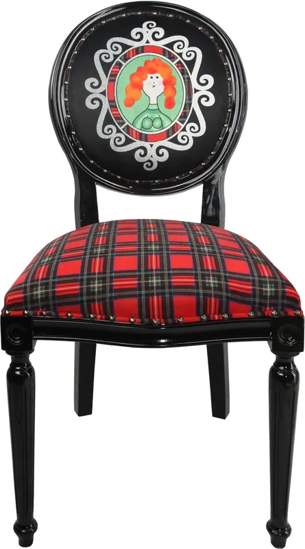 Zertifiziert Casa Padrino Baroque Luxury Dining Chair without Armrests Scotland Check / Black Woman - Designer Chair - Limited Edition