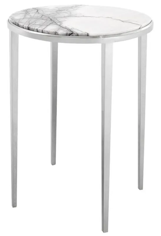 Heißes Angebot Casa Padrino luxury side table in silver with white marble top Ø 37.5 x H. 58 cm - Living Room Furniture