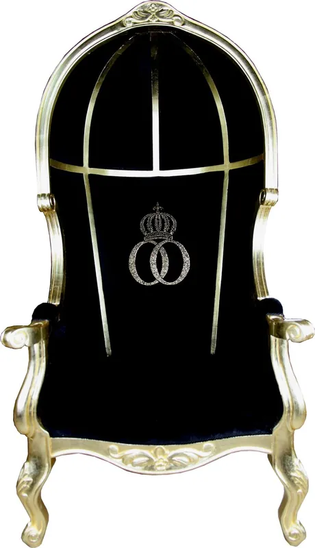 Pompöös by Casa Padrino luxury balloon baroque armchair black / gold with glittering crown - Pompööser baroque armchair designed by Harald Glööckler Sonderaktion