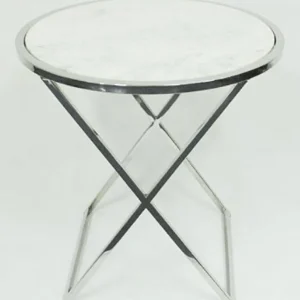Wochenendangebot Casa Padrino Side Table Silver / White Ø 61 x H. 61 cm - Living Room Side Table with White Marble Top