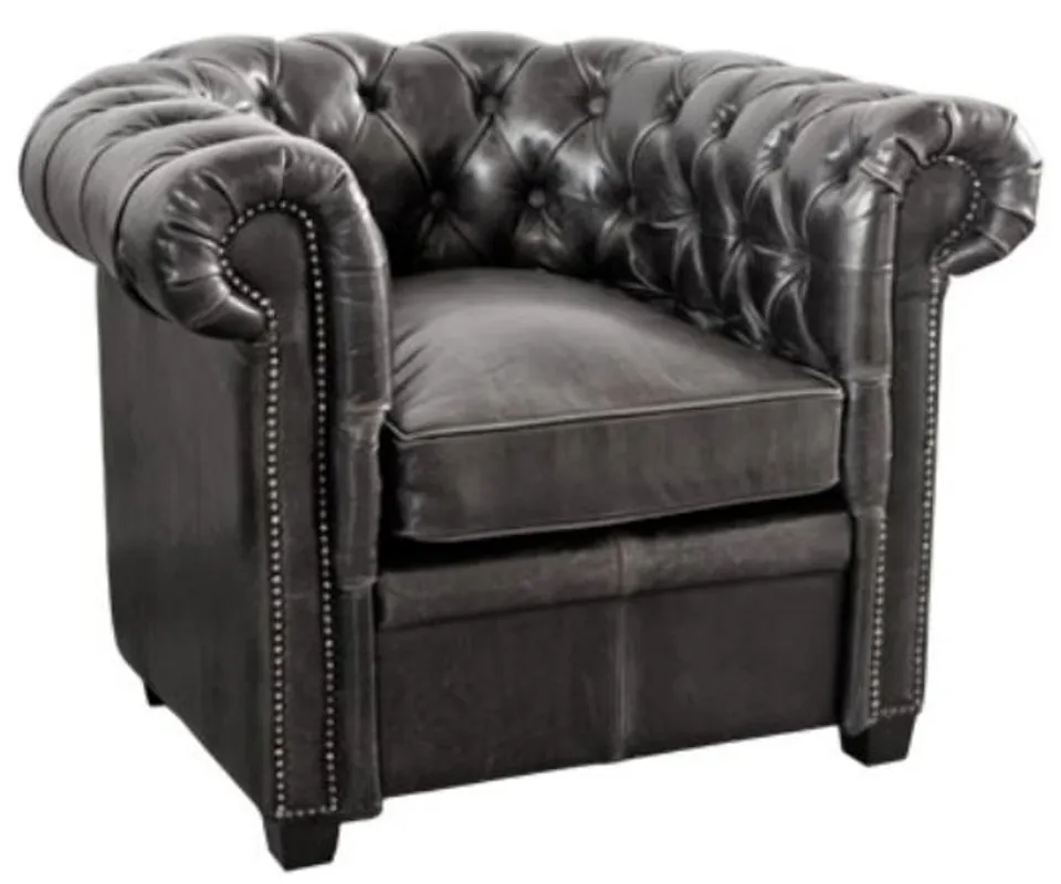 Casa Padrino Luxury Genuine Leather Armchair Vintage Black 95 x 88 x H. 73 cm - Chesterfield Furniture Rabatt