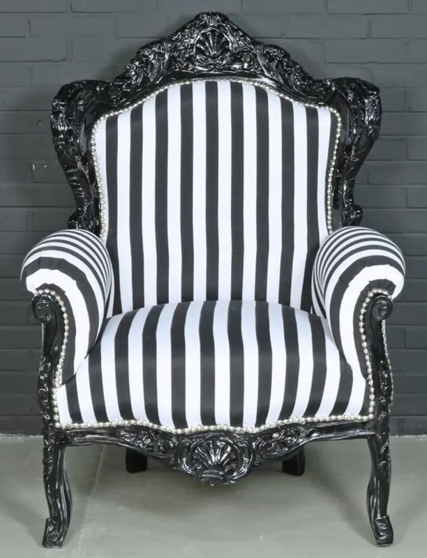Casa Padrino Baroque Armchair Black / White 85 x 85 x H. 120 cm - Baroque Style Living Room Armchair with Stripes Neue Ware