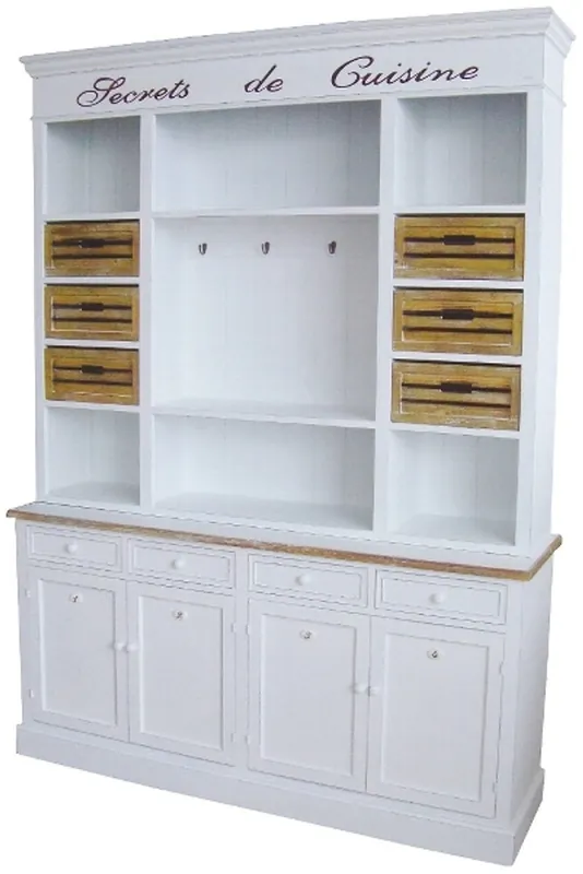 Top-Seller Casa Padrino Country Style Kitchen Cabinet Antique White / Natural Colors 160 x 43 x H. 218 cm - Country Style Kitchen Furniture