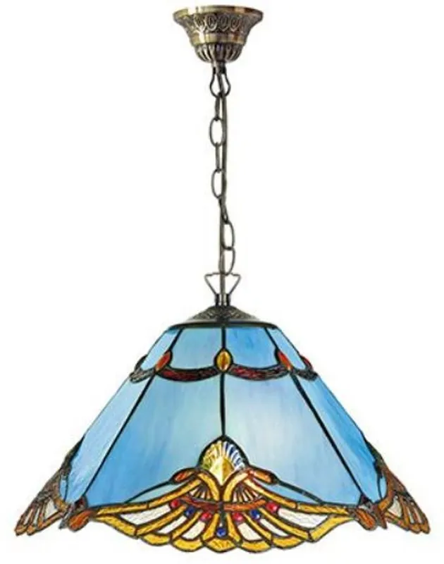 Casa Padrino Tiffany Hanging Lamp Blue / Multicolor Ø 40 x H. 92 cm - Handmade Tiffany Pendant Lamp Sonderaktion