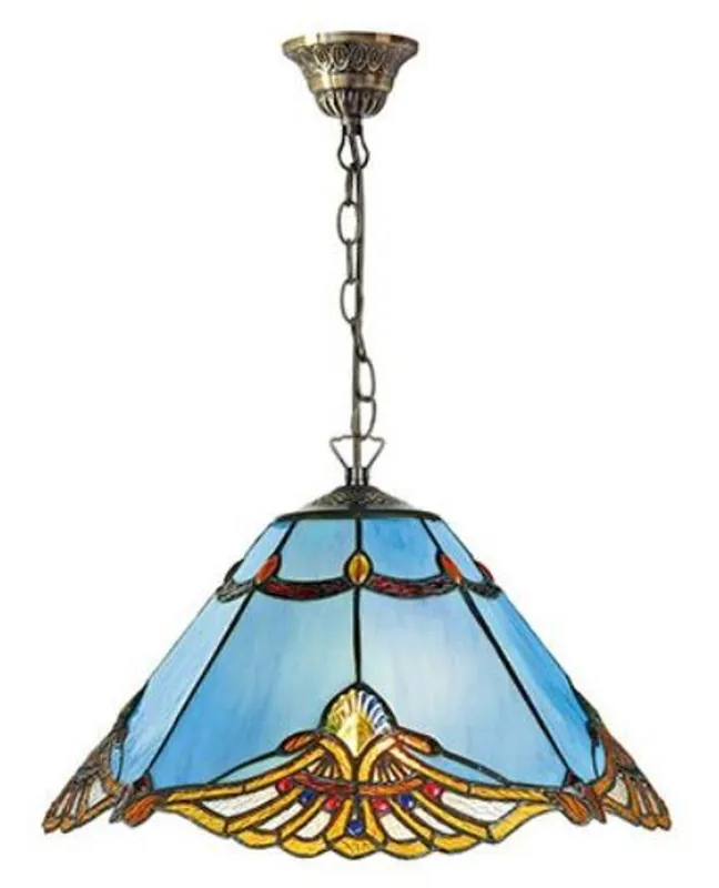 Casa Padrino Tiffany Hanging Lamp Blue / Multicolor Ø 40 x H. 82 cm - Handmade Tiffany Pendant Lamp Direktkauf
