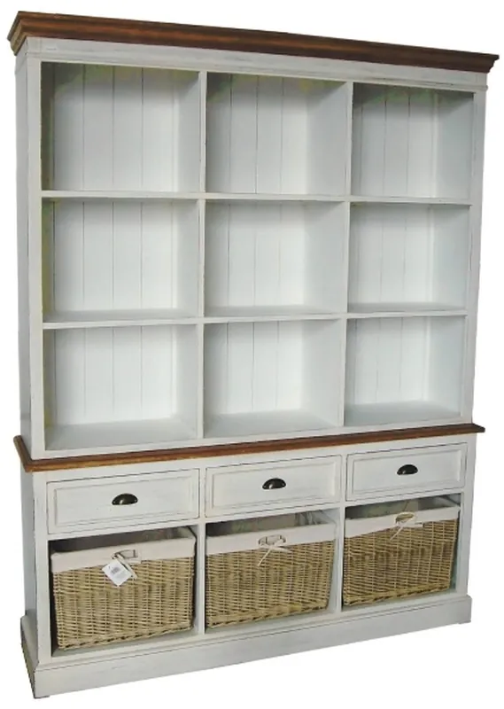 Highlight Casa Padrino Country Style Wall Cabinet Antique White / Brown 160 x 40 x H. 206 cm - Country Style Furniture