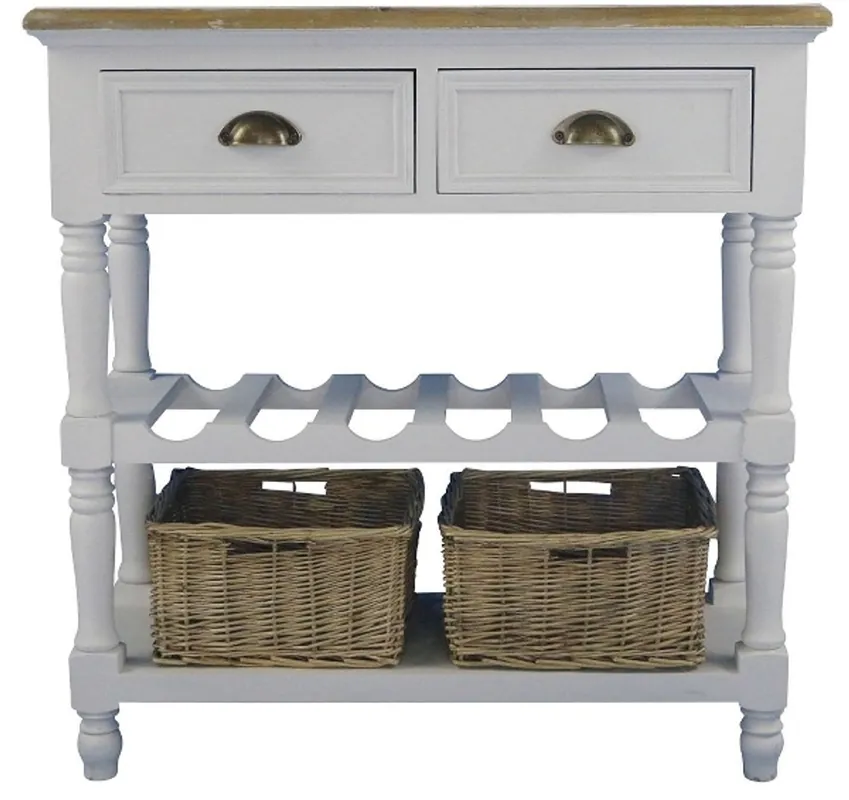 Casa Padrino country style console table with 2 drawers and 2 rattan baskets antique white / natural colors 77 x 30 x H. 77 cm - Handcrafted Console with Bottle Rack Billig