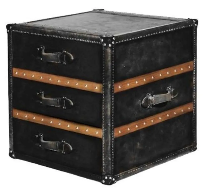 Casa Padrino luxury side table with 2 drawers black / brown 52 x 48 x H. 50 cm - Handmade Side Table in Suitcase Look Saisonangebot