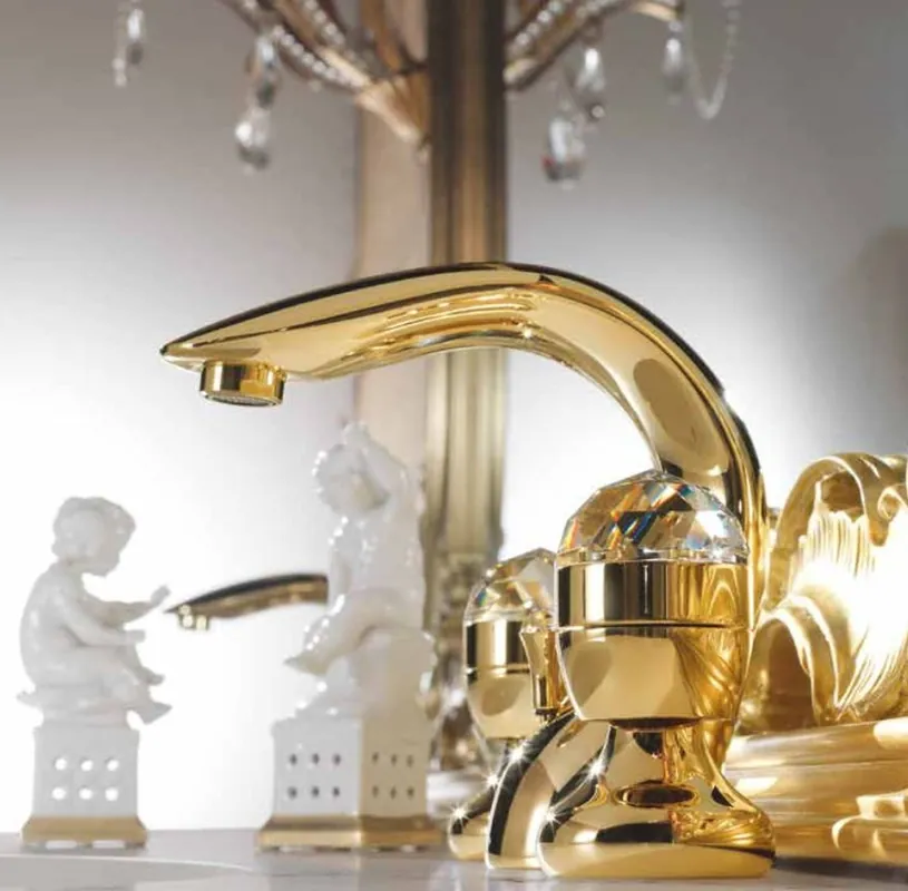 Neu Luxury Bath Accessories - Art Nouveau Retro Basin Mixer Tap Gold Series Cristallo - Made in Italy