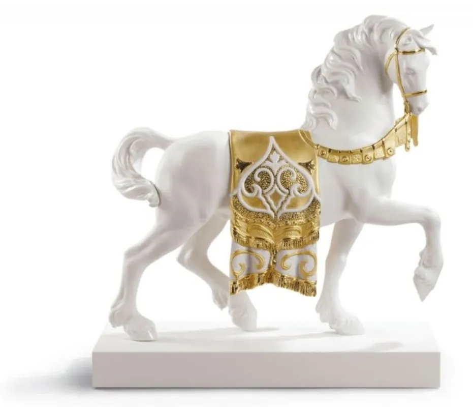 Angebot Casa Padrino Luxury Porcelain Royal Ross White / Gold 40 x H. 42 cm - Handmade Luxury Deco Horse