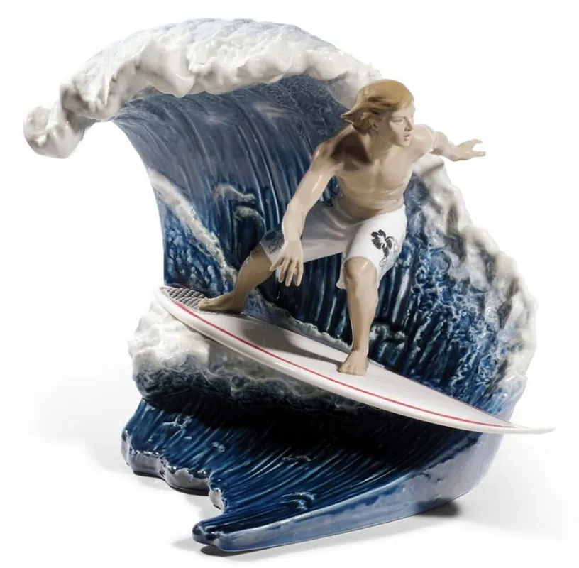 Zertifiziert Casa Padrino Luxury Porcelain Surfer on Wave Multicolor 44 x H. 33 cm - Limited Edition