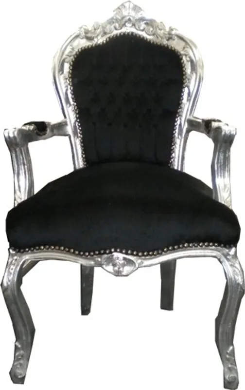 Baroque dining room chair black / silver with armrests Preis Gesenkt