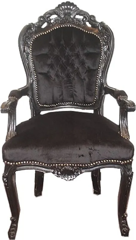 Casa Padrino Baroque dining room chair black / black with armrests Neu Im Sortiment