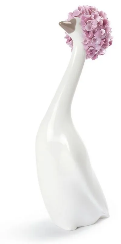 Expressversand Casa Padrino Luxury Porcelain Goose Sculpture White / Pink 6 x H. 20 cm - Luxury Decoration